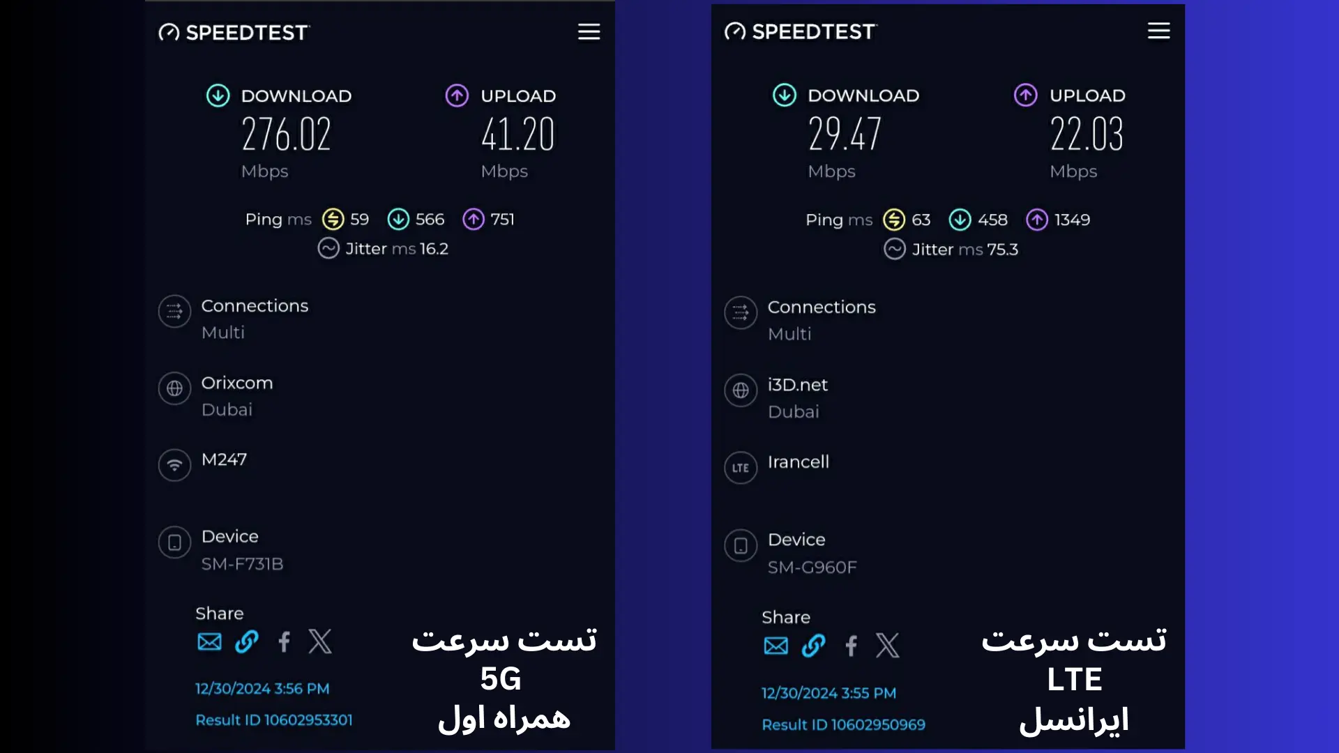 تست سرعت سرورهای امارات با ایرانسل و همراه اول