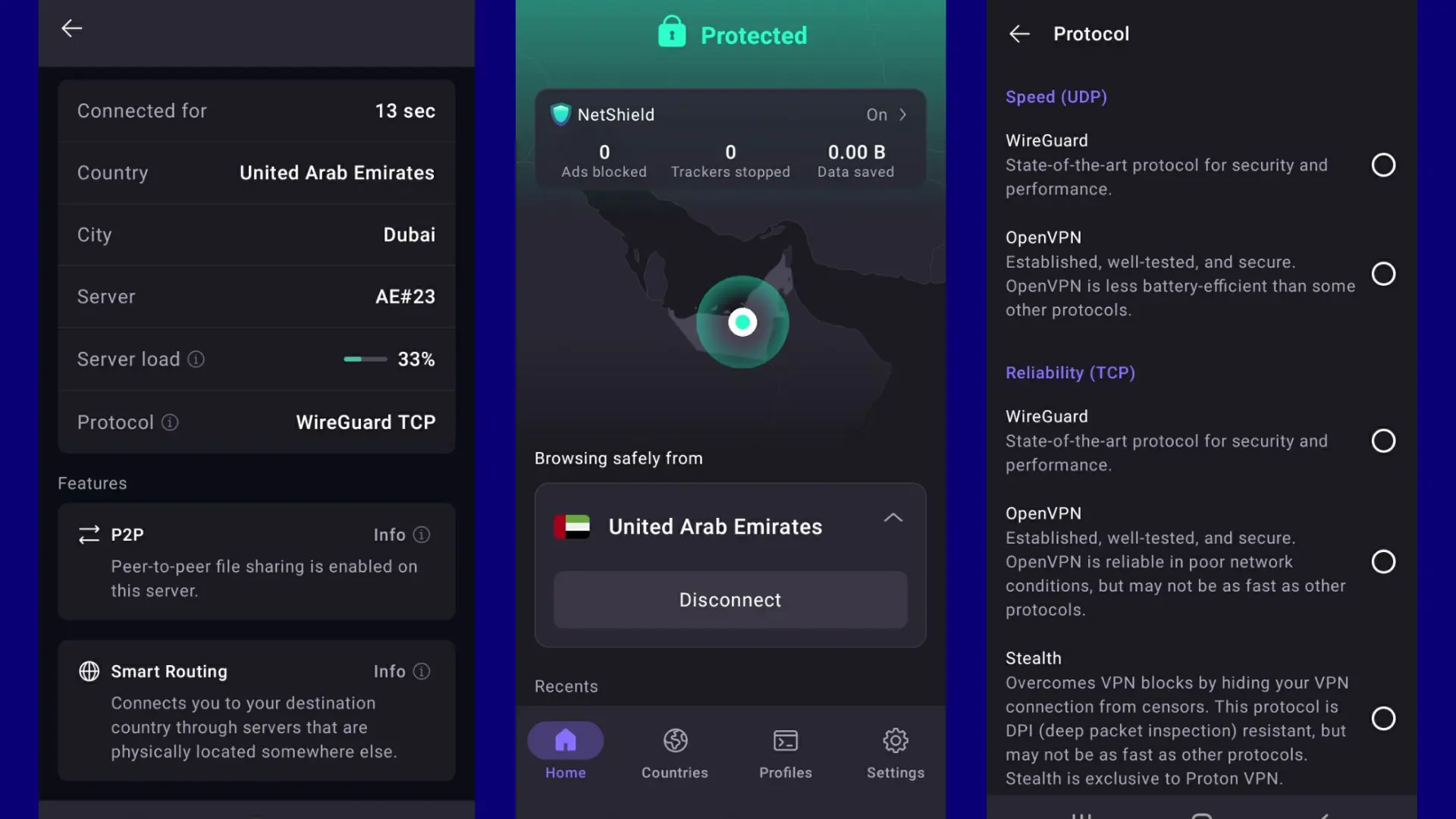 نمایی از برنامه پروتون وی پی ان - فیلترشکن بدون قطعی