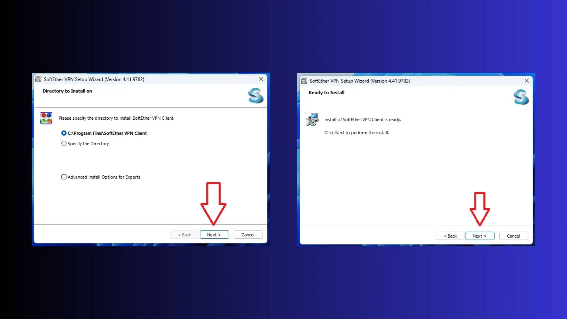 مراحل نهایی نصب SoftEther VPN Client در ویندوز.