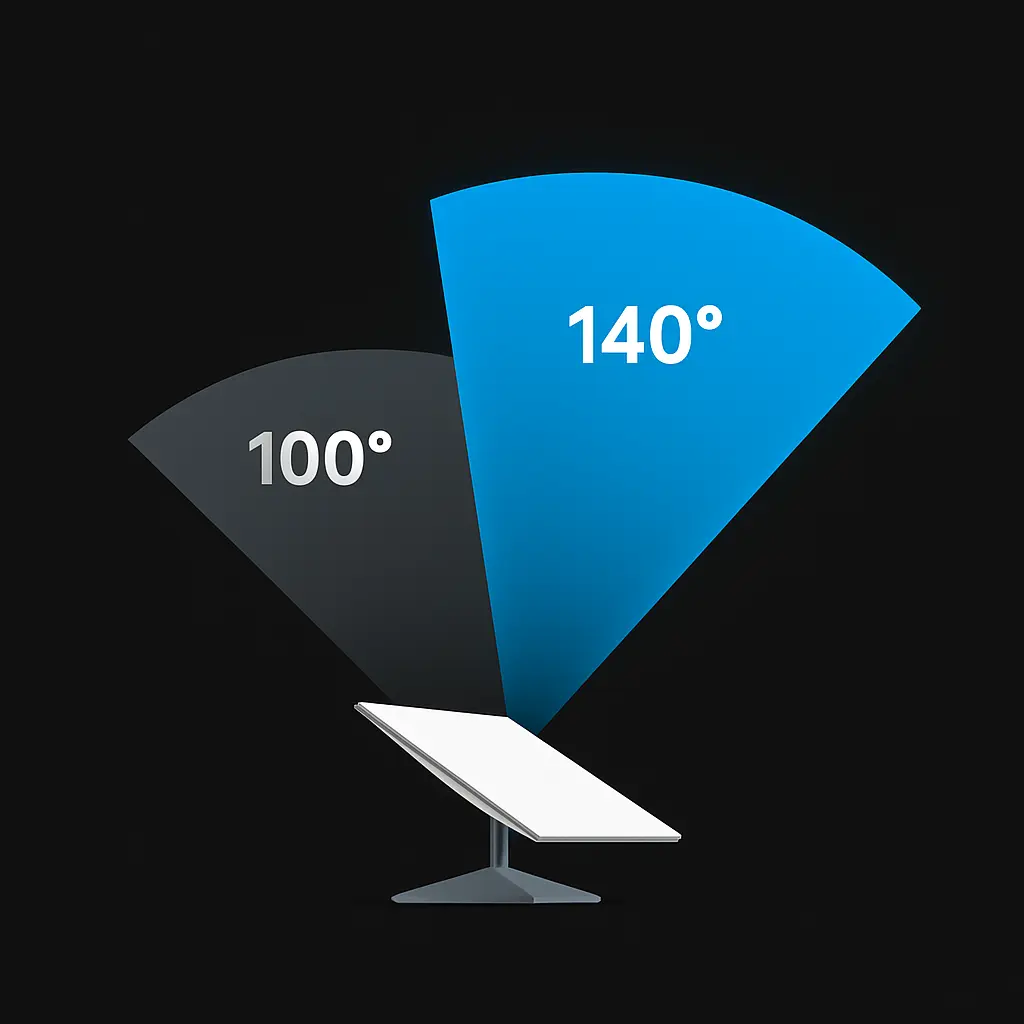 مقایسه استارلینک نسخه ۴ و مینی؛ تصویر زاویه دید ۱۴۰ درجه در برابر ۱۰۰ درجه