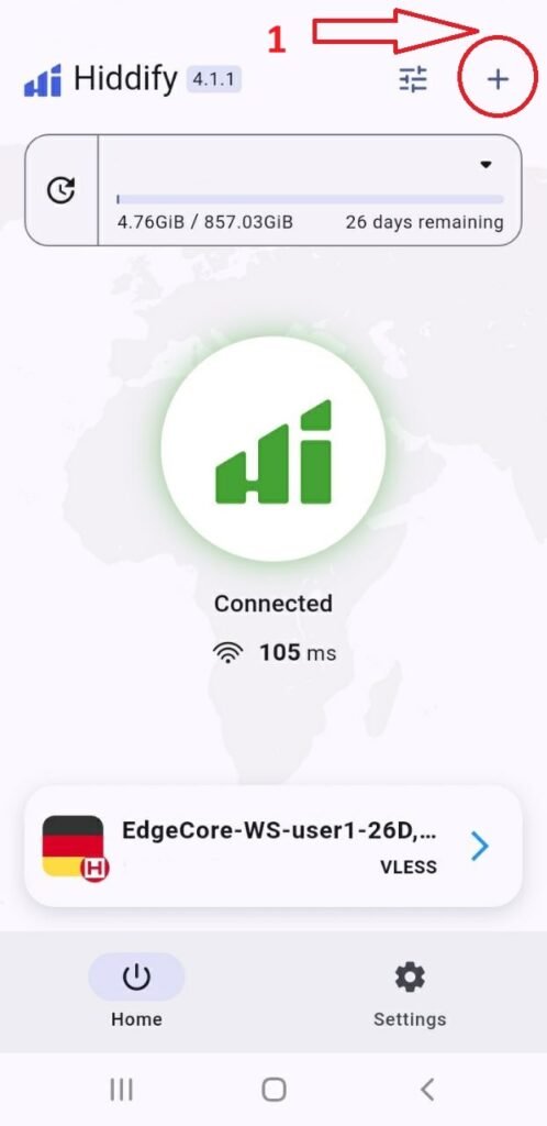 افزودن اکانت vless به برنامه